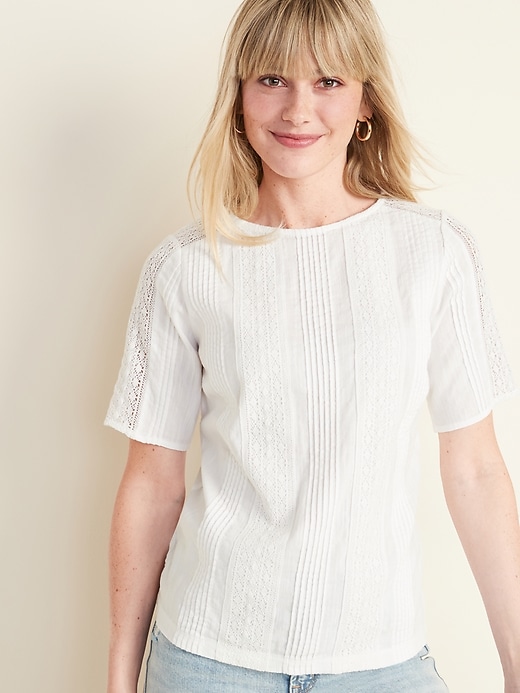 View large product image 1 of 1. Lace-Trim Pleated Top for Women