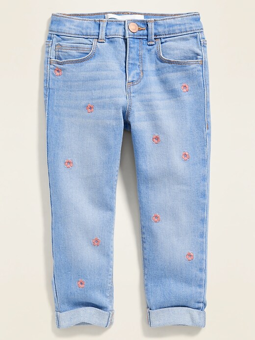 View large product image 1 of 2. Embroidered-Flower Boyfriend Jeans for Toddler Girls