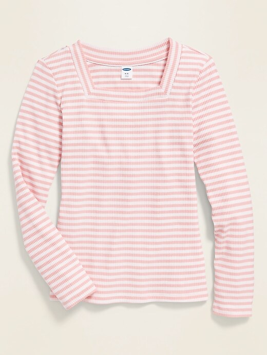 Fitted Square-Neck Rib-Knit Tee for Girls | Old Navy