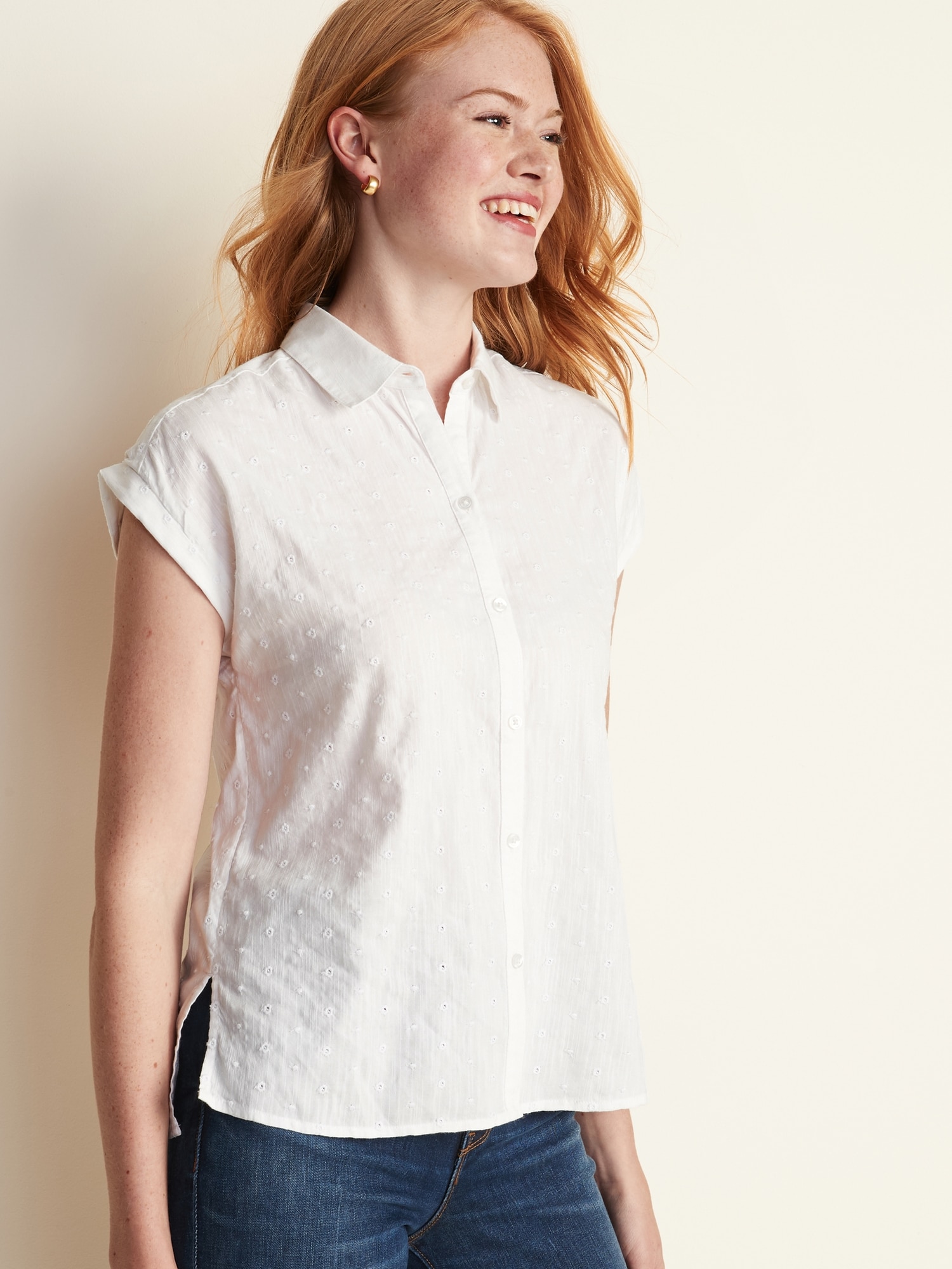 Textured Button-Front Shirt for Women