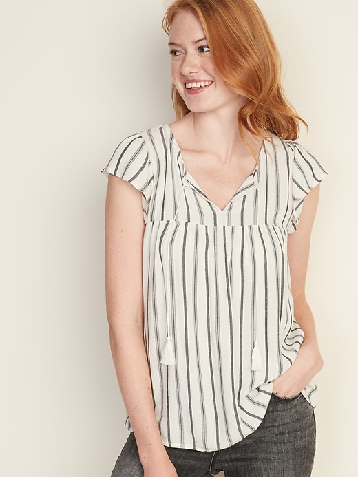 Image number 1 showing, Striped Boho Tassel-Tie Top for Women