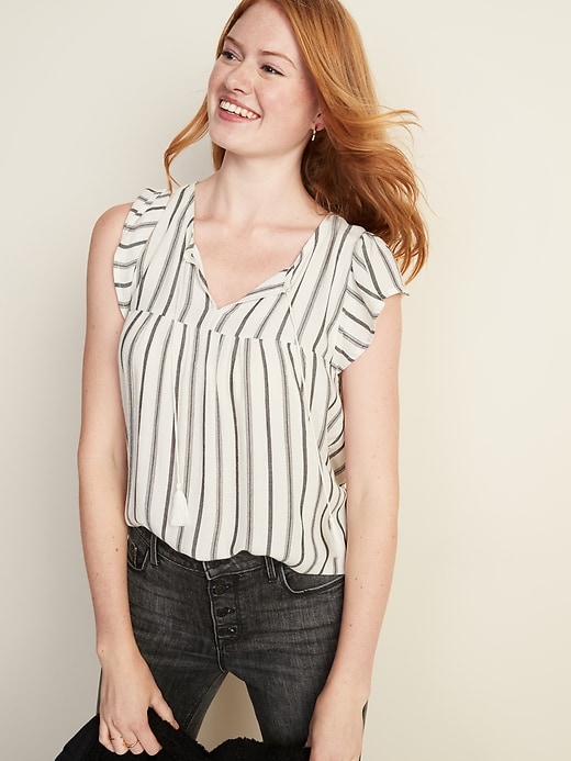 Image number 4 showing, Striped Boho Tassel-Tie Top for Women