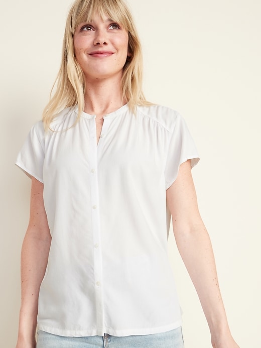 View large product image 1 of 1. Shirred Button-Front Blouse for Women