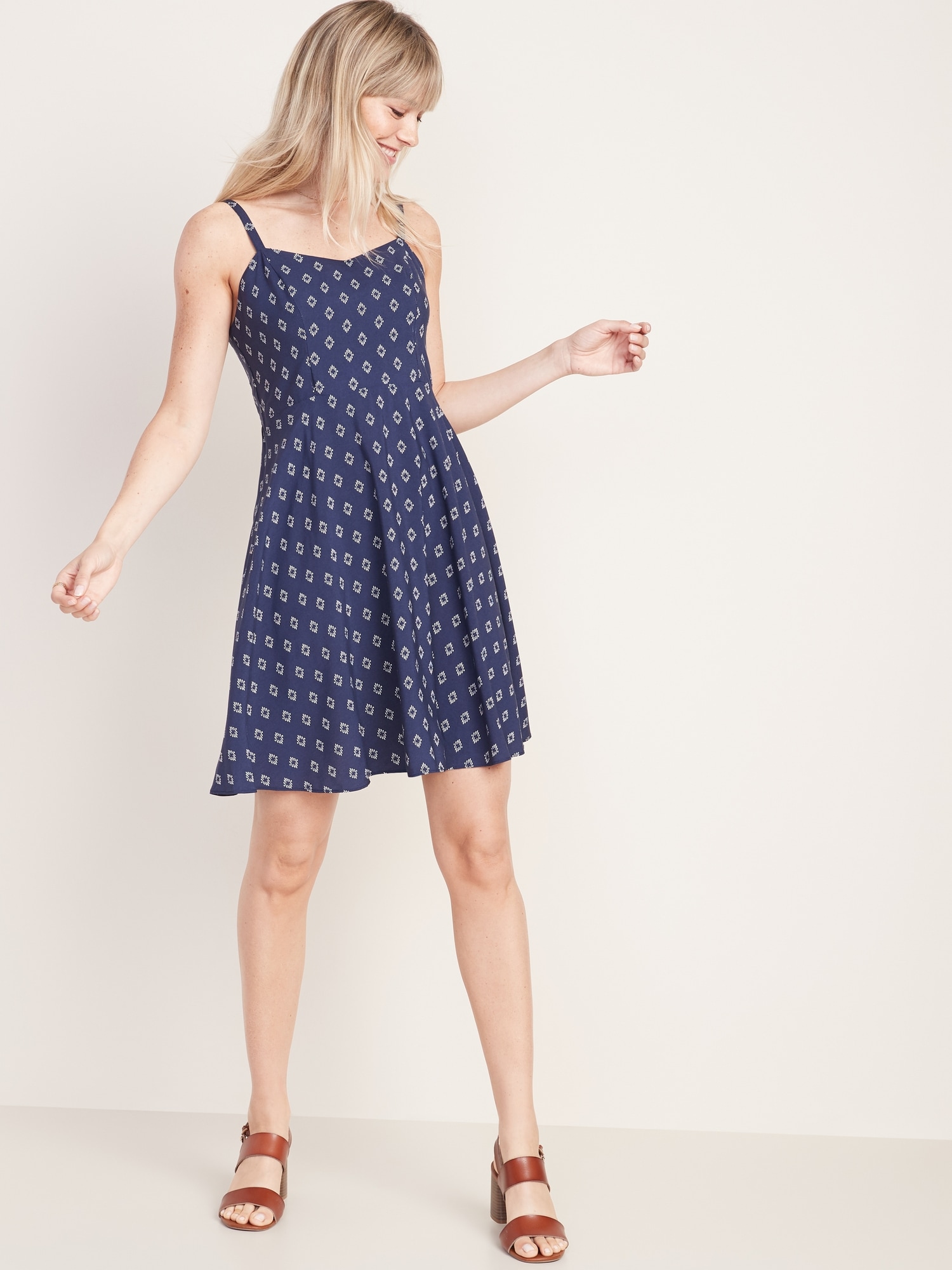 navy fit and flare dress