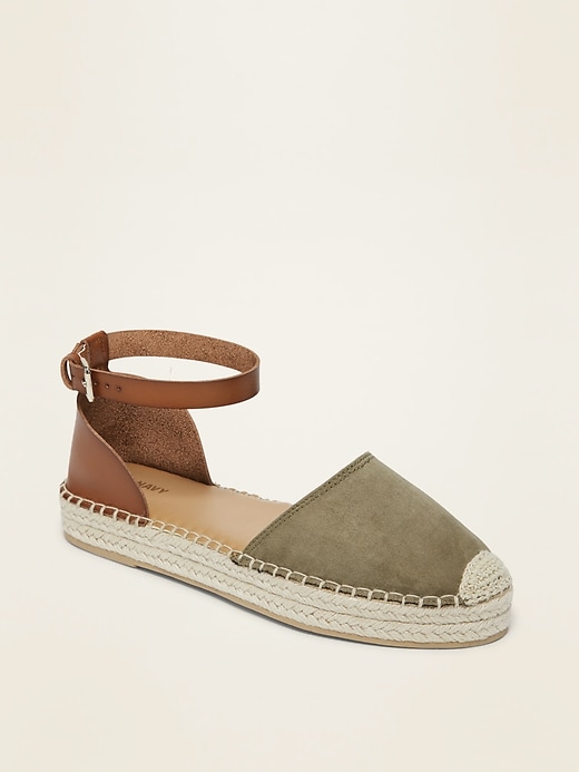 Image number 1 showing, Faux-Suede/Faux-Leather Ankle-Strap Espadrilles
