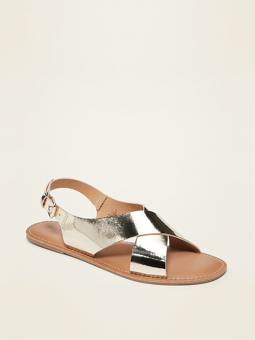 Image number 1 showing, Crisscross Faux-Leather Slingback Sandals