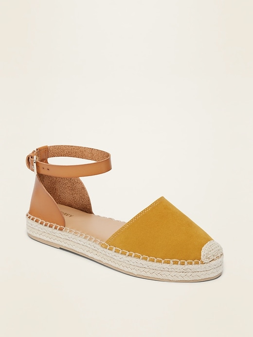 View large product image 1 of 1. Faux-Suede/Faux-Leather Ankle-Strap Espadrilles
