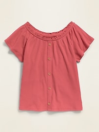View large product image 3 of 4. Ruffled Rib-Knit Faux-Button Front Top for Girls