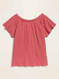 View large product image 4 of 4. Ruffled Rib-Knit Faux-Button Front Top for Girls