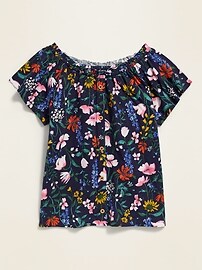 View large product image 3 of 4. Printed Slub-Knit Faux Button-Front Top for Girls