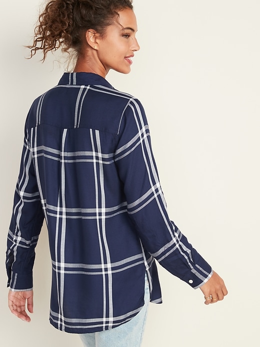 Image number 2 showing, Plaid Drapey Flannel Tunic Shirt for Women