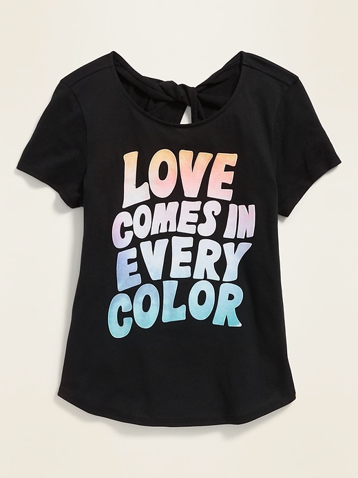 View large product image 1 of 1. Embellished Graphic Twist-Back Tunic Tee for Girls