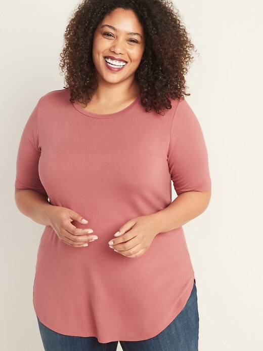 View large product image 1 of 1. Luxe Plus-Size Crew-Neck Tunic Tee