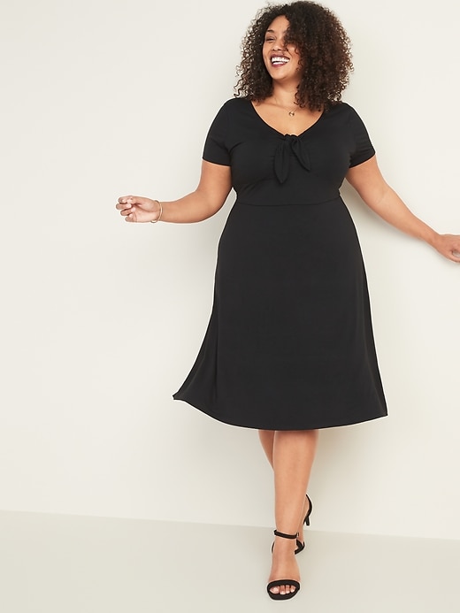 View large product image 1 of 1. Fit & Flare Jersey Knotted-Tie Plus-Size Dress