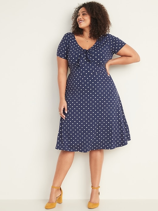 View large product image 1 of 1. Fit & Flare Jersey Knotted-Tie Plus-Size Dress