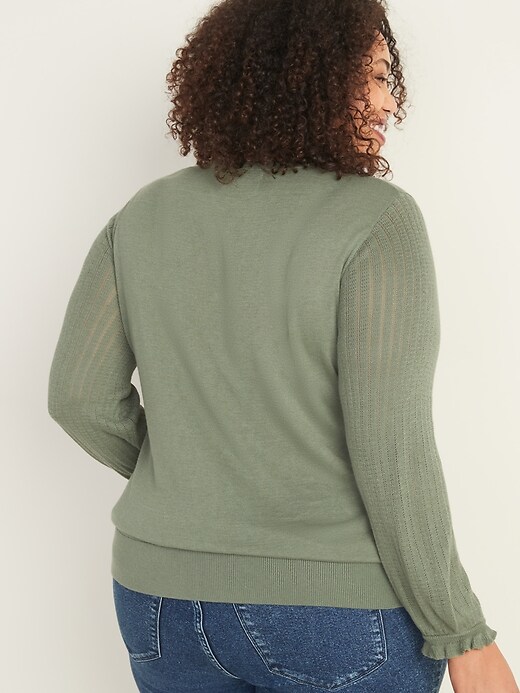 Image number 2 showing, Pointelle-Knit Ruffle-Sleeve Plus-Size Sweater