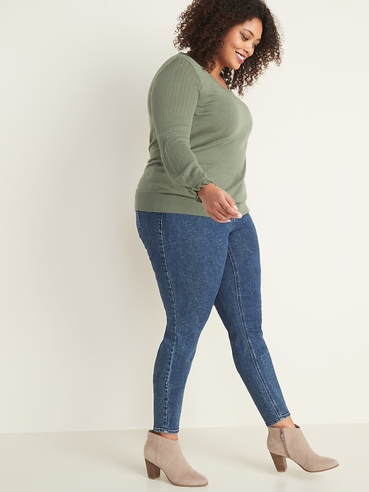 Image number 3 showing, Pointelle-Knit Ruffle-Sleeve Plus-Size Sweater