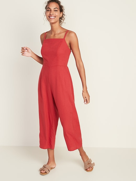 Image number 1 showing, Linen-Blend Cami Jumpsuit