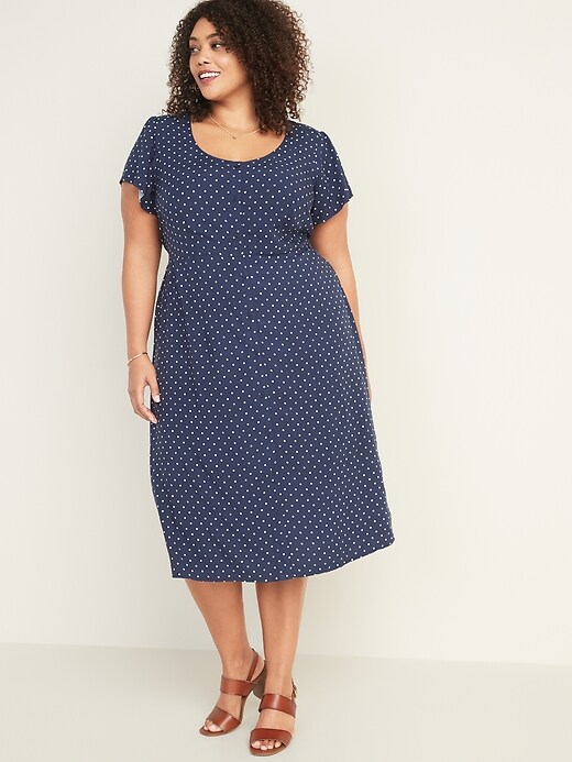 Image number 1 showing, Fit & Flare Printed Button-Front Plus-Size Midi Dress