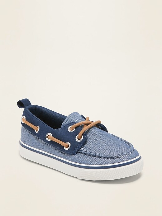 View large product image 1 of 4. Chambray Boat Shoes for Toddler Boys