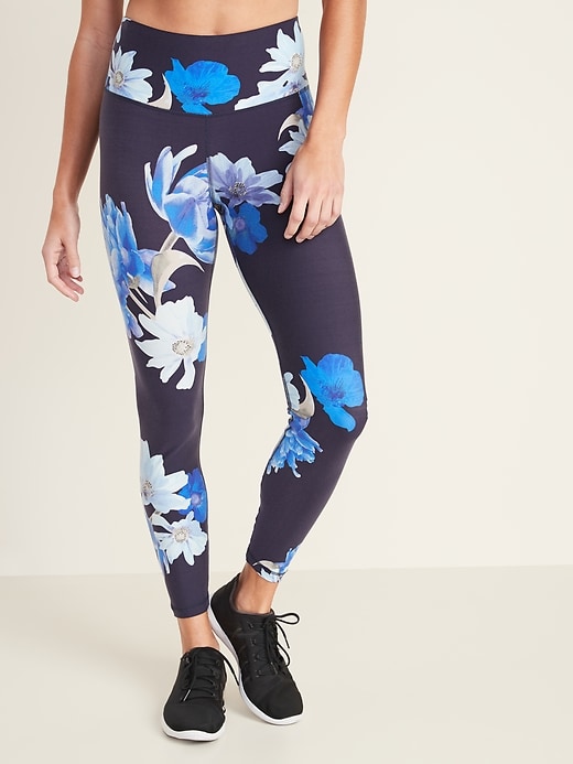 High-Waisted Elevate 7/8-Length Floral Compression Leggings for Women ...