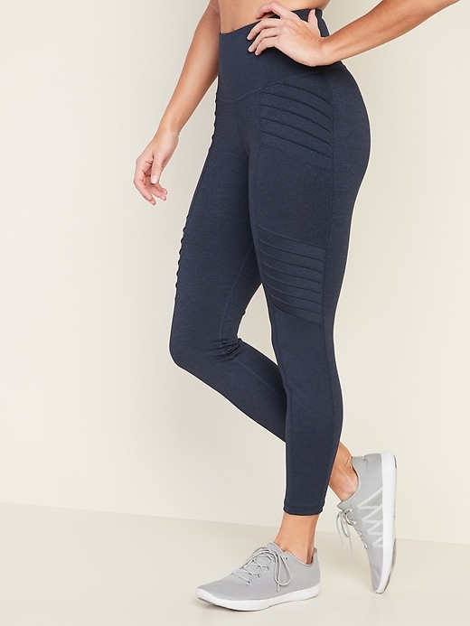 Navy blue, moto leggings with no front or back pockets. 68%  (735052)