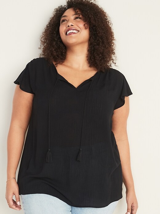 Image number 1 showing, Crinkle-Crepe Tie-Neck Plus-Size Blouse