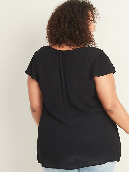 Image number 2 showing, Crinkle-Crepe Tie-Neck Plus-Size Blouse
