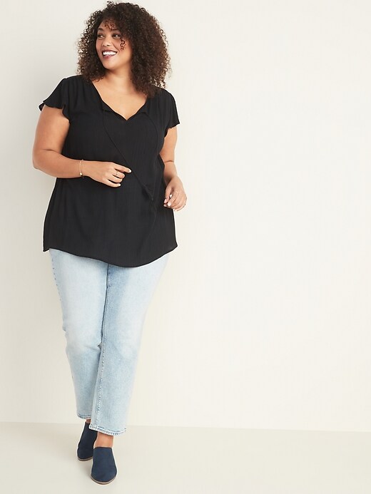 Image number 3 showing, Crinkle-Crepe Tie-Neck Plus-Size Blouse