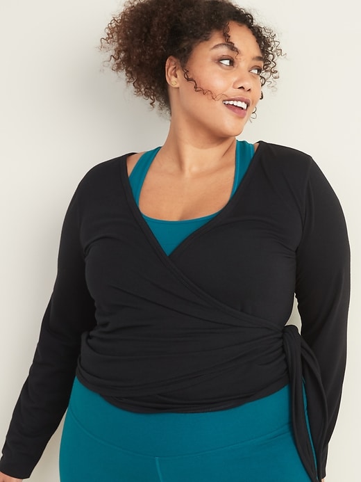 Image number 1 showing, Wrap-Front Plus-Size French-Terry Performance Top