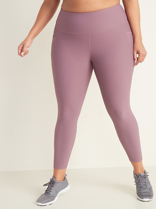 View large product image 1 of 1. High-Waisted Elevate Powersoft Plus-Size Side-Pocket 7/8-Length Compression Leggings