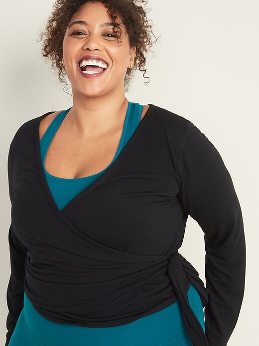 Image number 4 showing, Wrap-Front Plus-Size French-Terry Performance Top