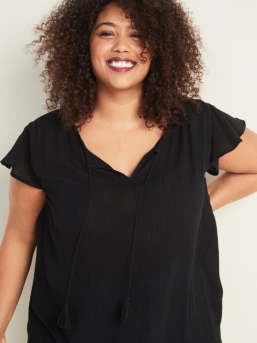 Image number 4 showing, Crinkle-Crepe Tie-Neck Plus-Size Blouse