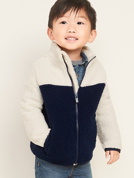 View large product image 1 of 4. Color-Blocked Sherpa Zip Jacket for Toddler Boys