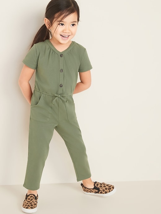 View large product image 1 of 3. Jersey Button-Front Jumpsuit for Toddler Girls
