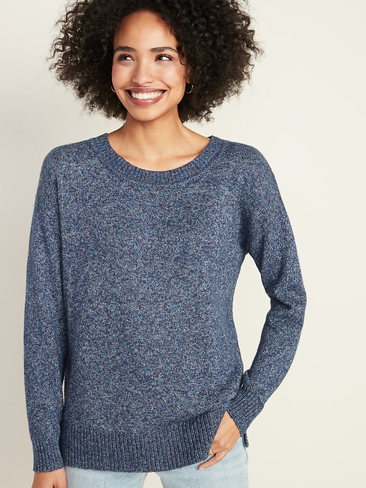 Image number 1 showing, Marled Drop-Shoulder Crew-Neck Sweater for Women