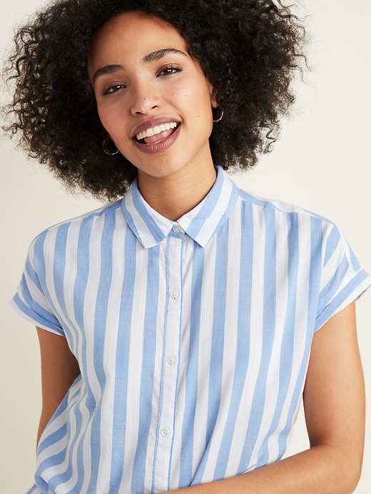 Image number 4 showing, Relaxed Vertical-Stripe Cap-Sleeve Shirt