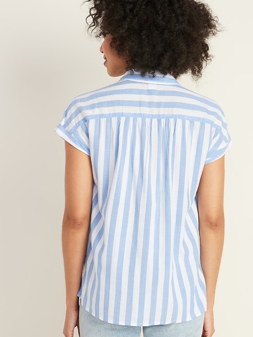 Image number 2 showing, Relaxed Vertical-Stripe Cap-Sleeve Shirt