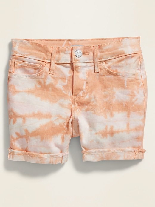 View large product image 2 of 3. Tie-Dyed Frayed-Hem Jean Midi Shorts for Girls
