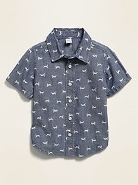 View large product image 4 of 6. Bunny-Print Chambray Short-Sleeve Shirt for Toddler Boys