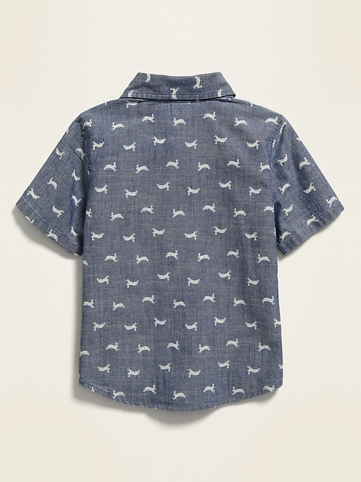 View large product image 2 of 6. Bunny-Print Chambray Short-Sleeve Shirt for Toddler Boys