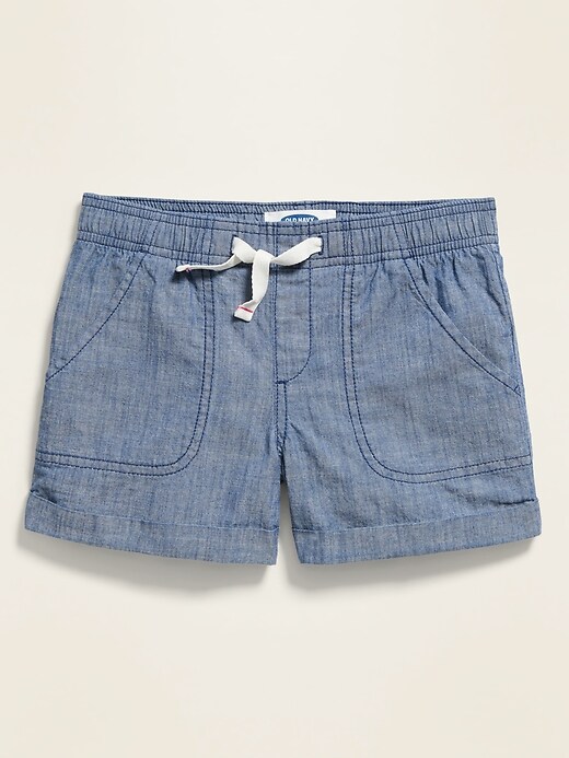 View large product image 2 of 3. Functional-Drawstring Cuffed Chambray Shorts for Girls