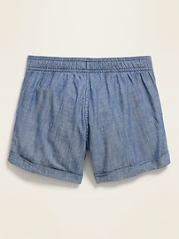 View large product image 3 of 3. Functional-Drawstring Cuffed Chambray Shorts for Girls