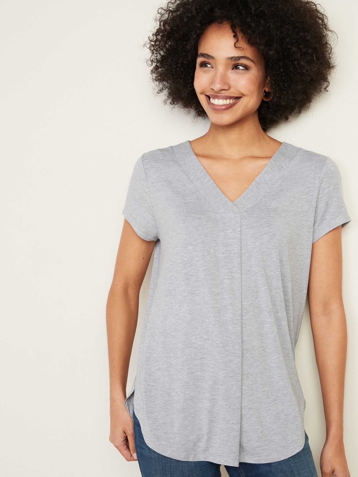 Loose-Fit Luxe V-Neck Tunic T-Shirt for Women
