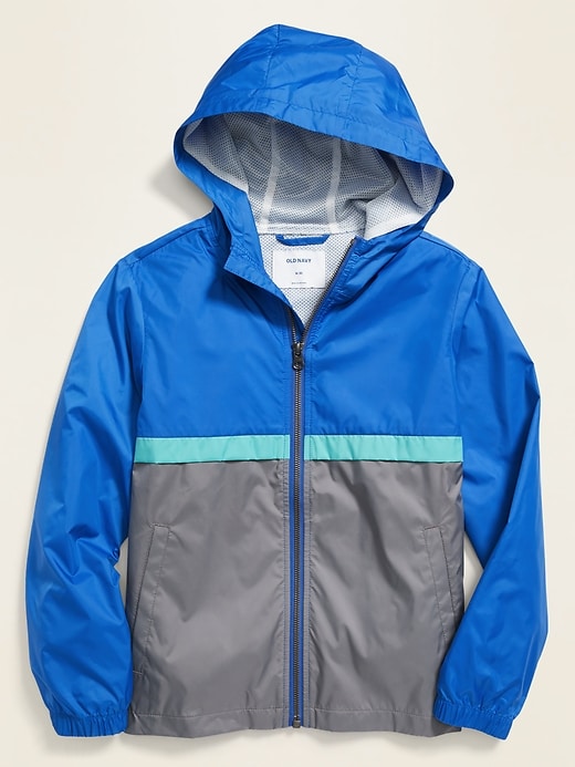View large product image 1 of 3. Water-Resistant Hooded Color-Blocked Windbreaker For Boys