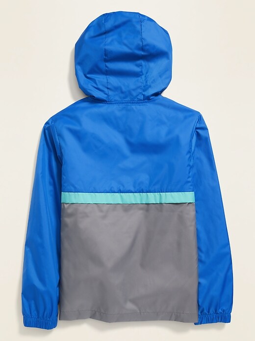 View large product image 2 of 3. Water-Resistant Hooded Color-Blocked Windbreaker For Boys