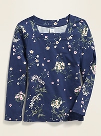 View large product image 3 of 4. Fitted Square-Neck Floral Top for Girls