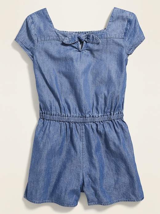 View large product image 2 of 3. Chambray Square-Neck Romper for Girls