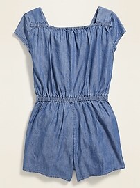 View large product image 3 of 3. Chambray Square-Neck Romper for Girls