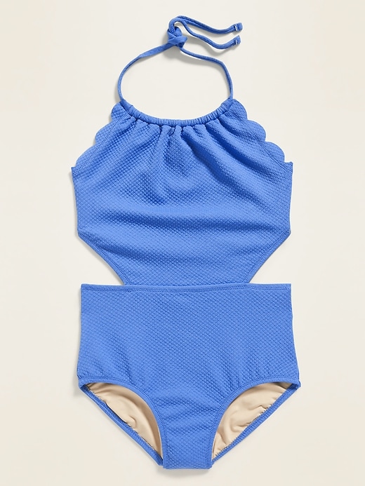 View large product image 2 of 2. Textured Side-Cutout Swimsuit for Girls